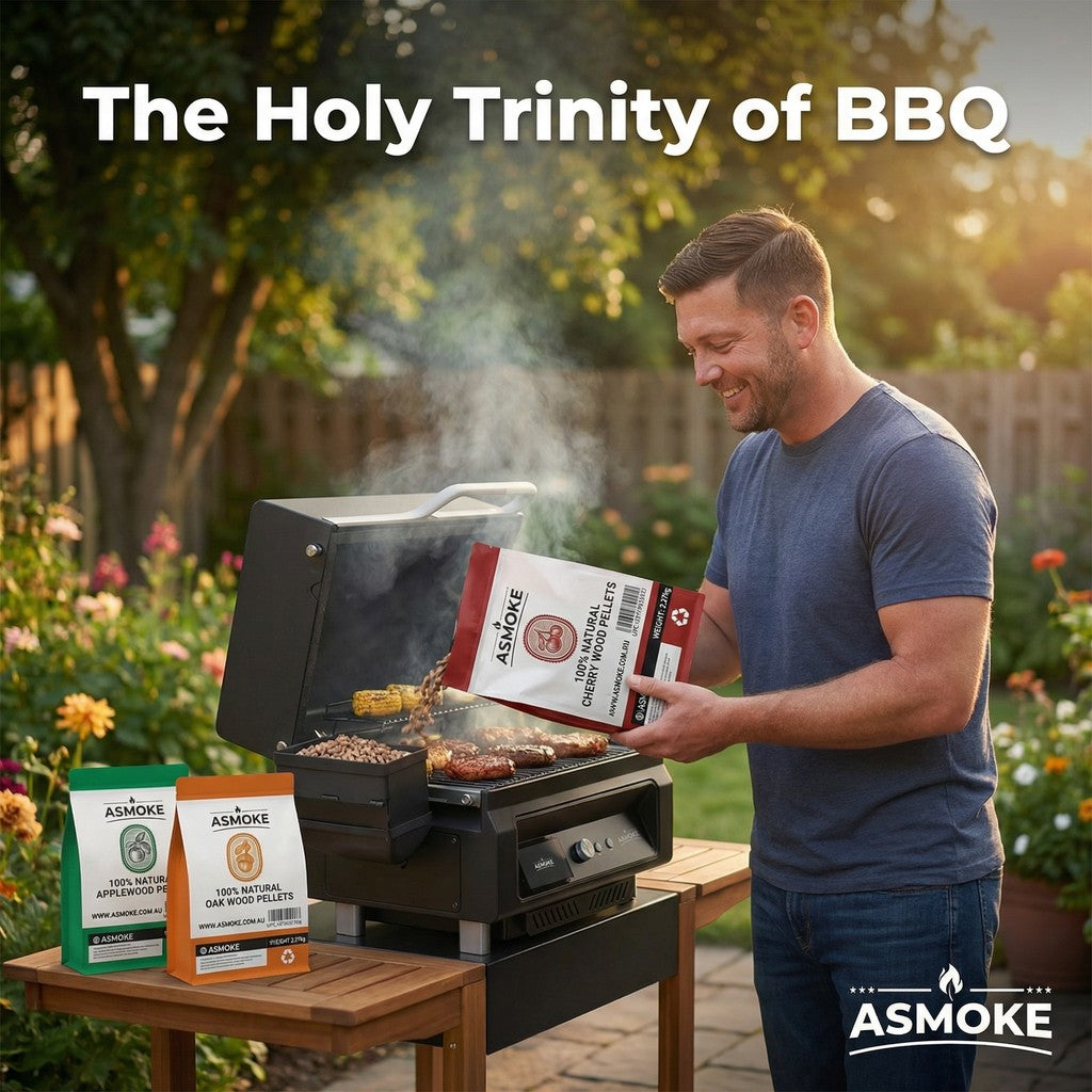 ASMOKE 4-Piece Premium Wood Pellet Variety Pack - Oak, Cherry & 2x Apple (4 x 2.27kg Bags)