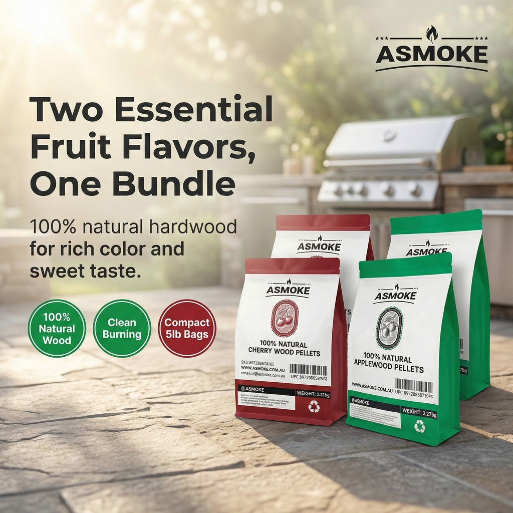 ASMOKE 20lbs (9kg) Wood Pellet Sampler Bundle - 2-Flavour Variety Pack (2x Cherry, 2x Apple) - Best for Pork, Ribs & Poultry