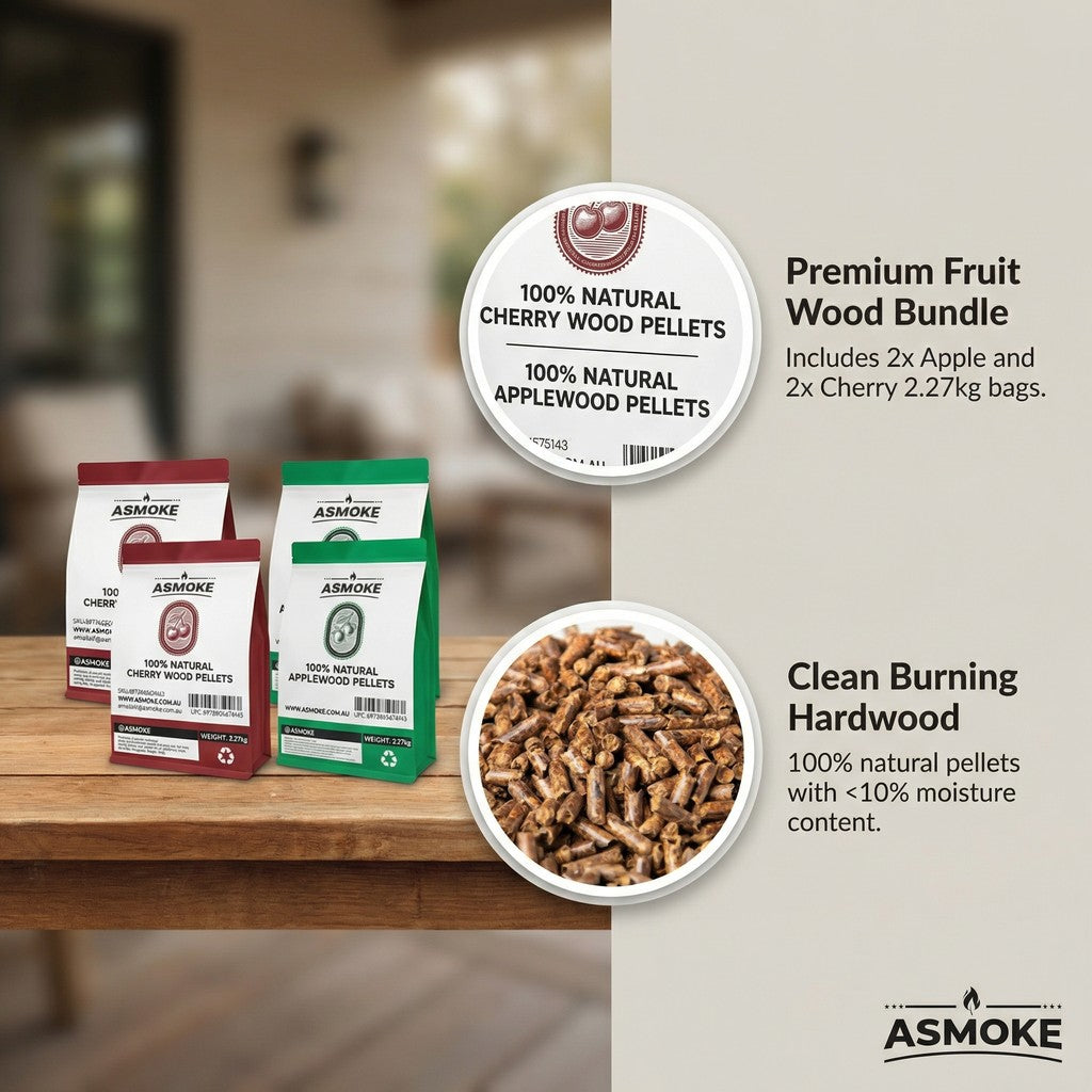 ASMOKE 20lbs (9kg) Wood Pellet Sampler Bundle - 2-Flavour Variety Pack (2x Cherry, 2x Apple) - Best for Pork, Ribs & Poultry