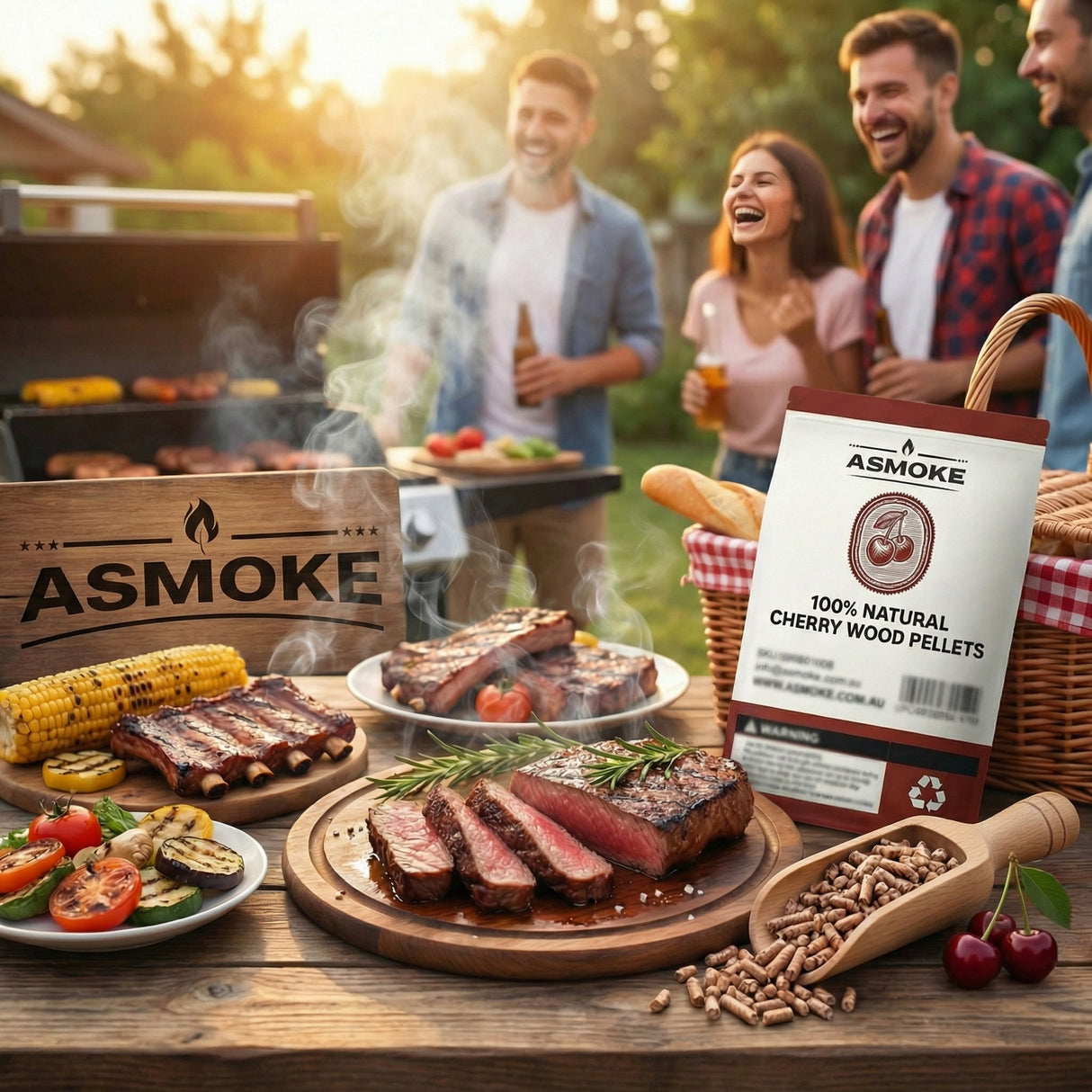 ASMOKE 20lbs (9kg) Wood Pellet Sampler Bundle - 2-Flavour Variety Pack (2x Cherry, 2x Apple) - Best for Pork, Ribs & Poultry