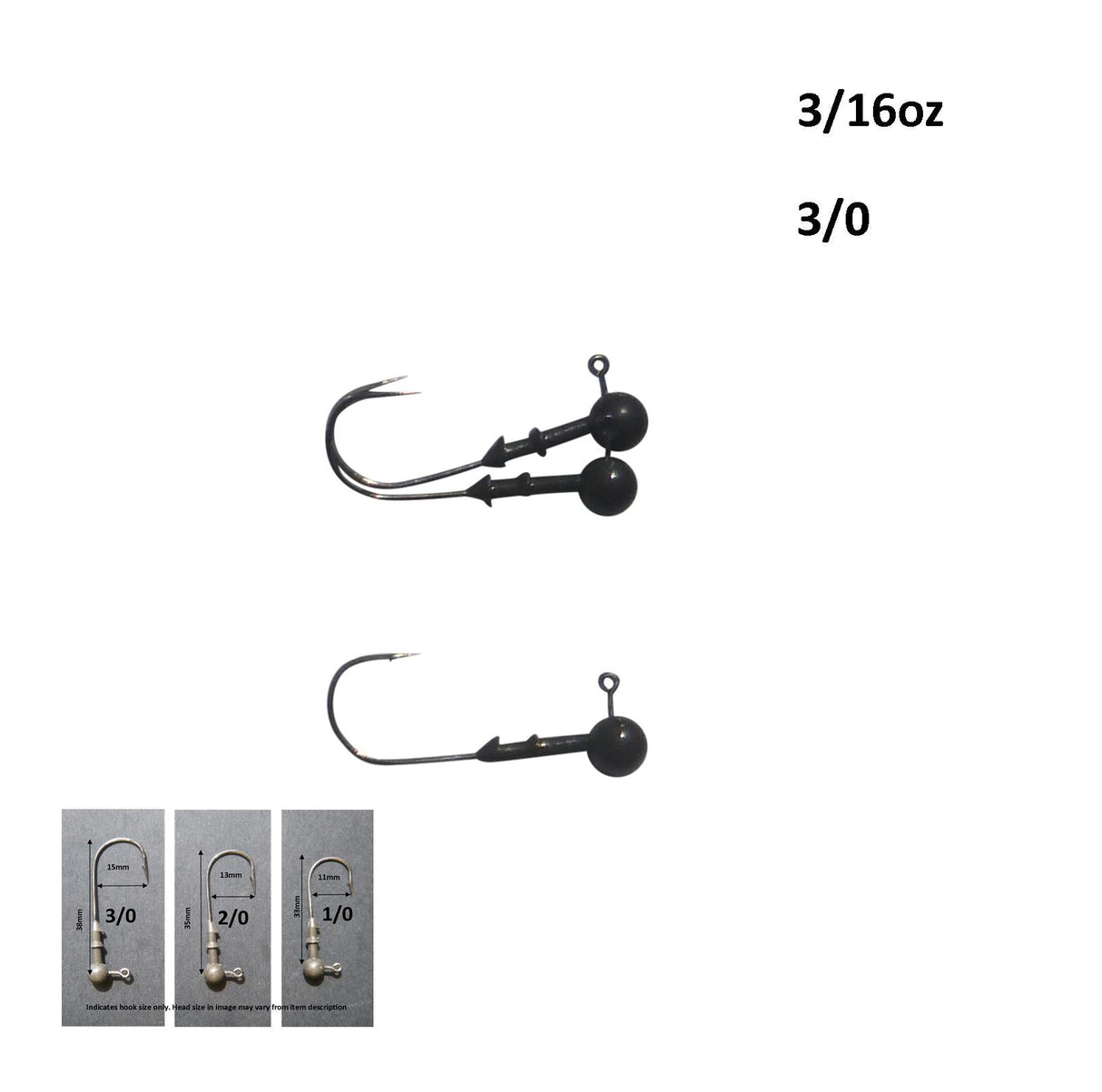 Vike 3/16 oz Round Jig Head with a Size 3/0 Hook Tungsten, 3 pack