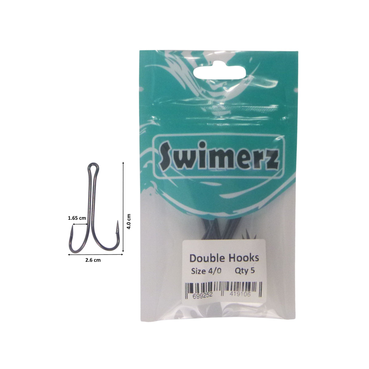 Swimerz Size 4/0 Extra Strong Double Hook 5 Pack