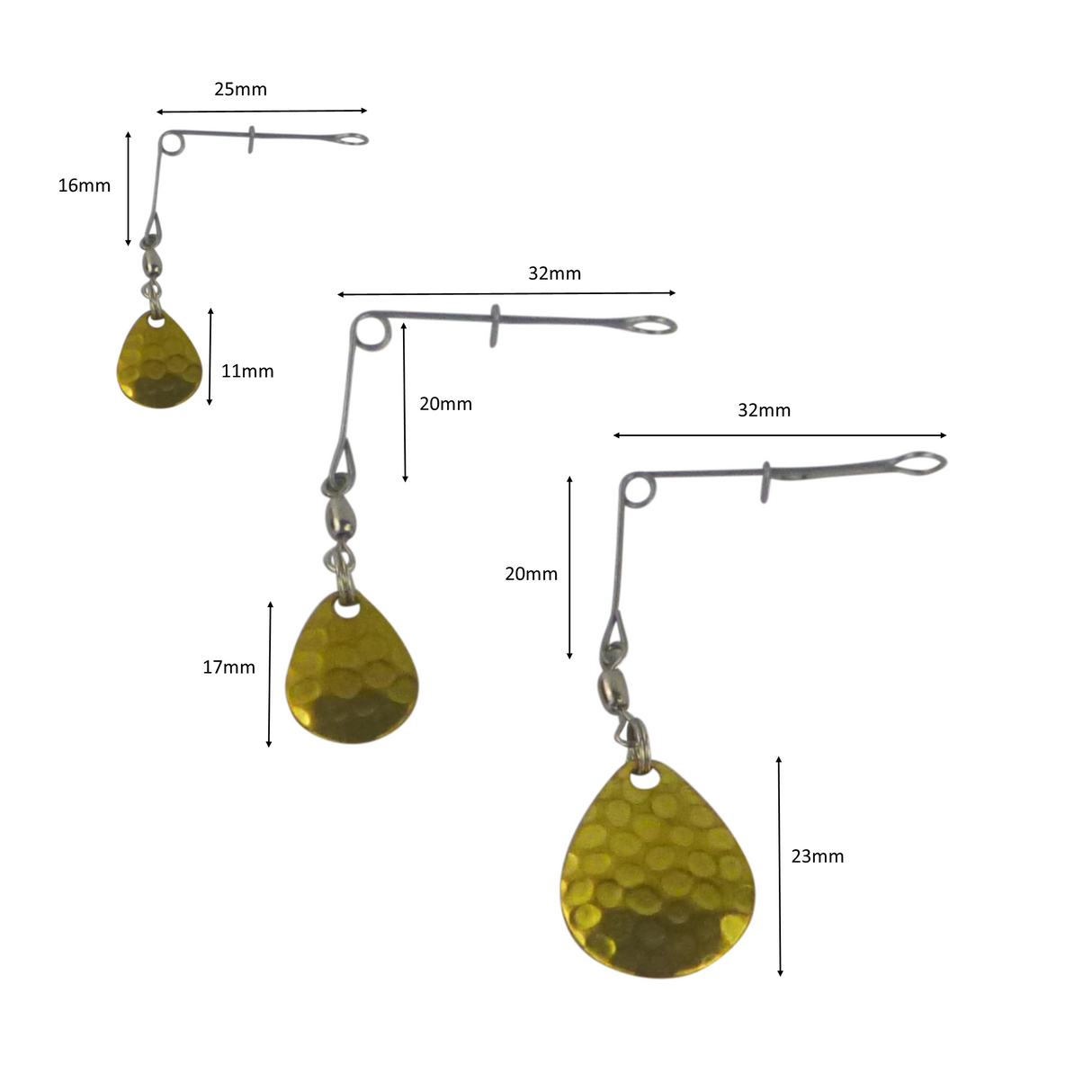 Swimerz Jig Spinner, Large, Hammered Brass, 5 Pack