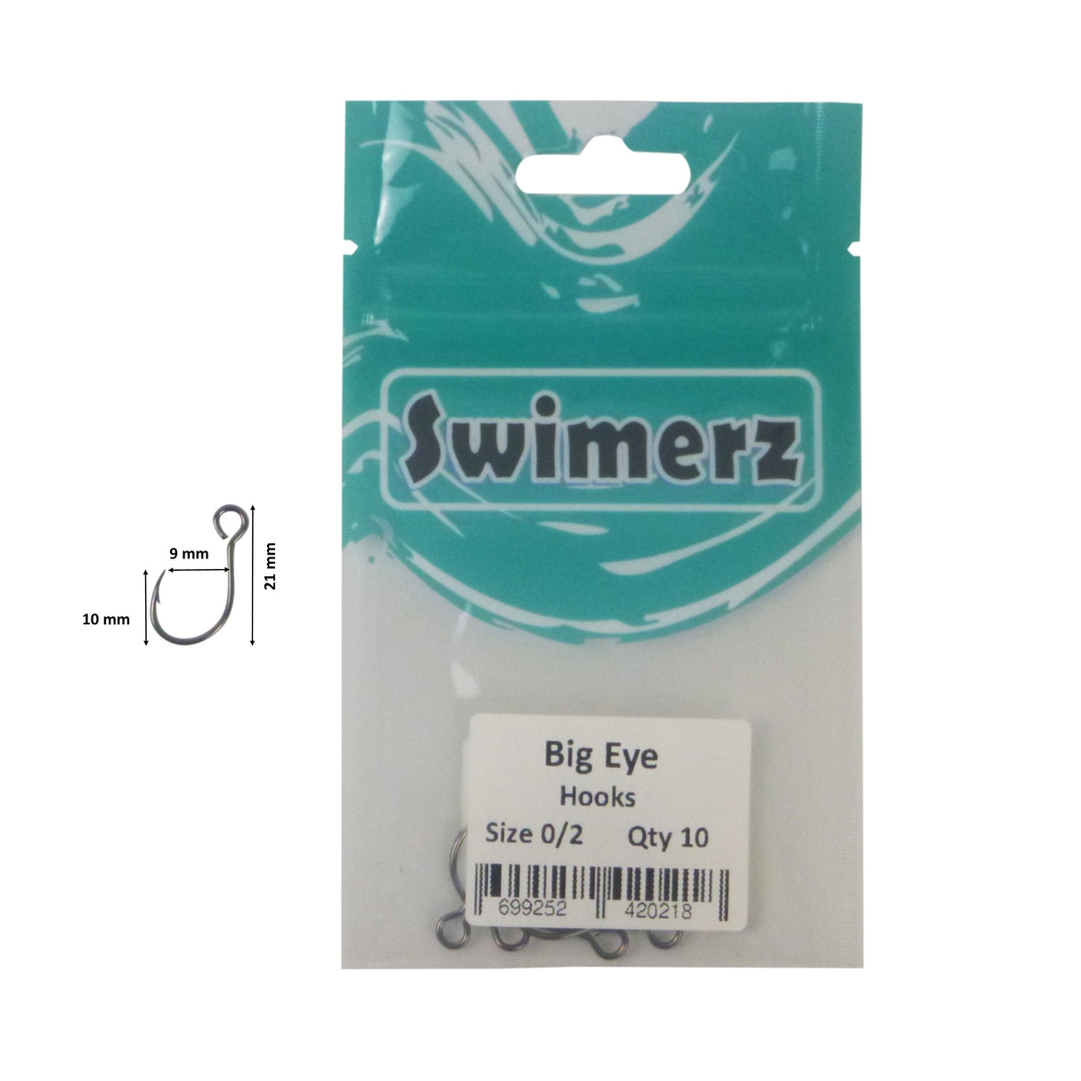 Swimerz Big Eye Inline Lure Hooks, Size 2, 10 Pack