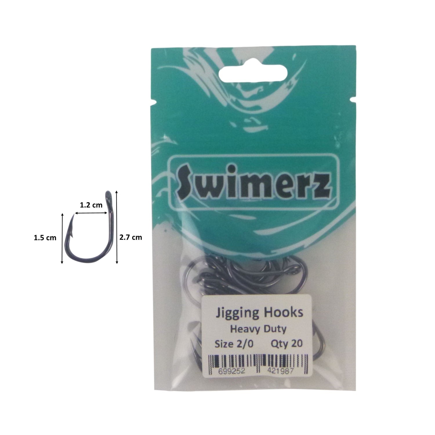 Swimerz 2/0 Heavy Duty Jigging Hooks 20 pack