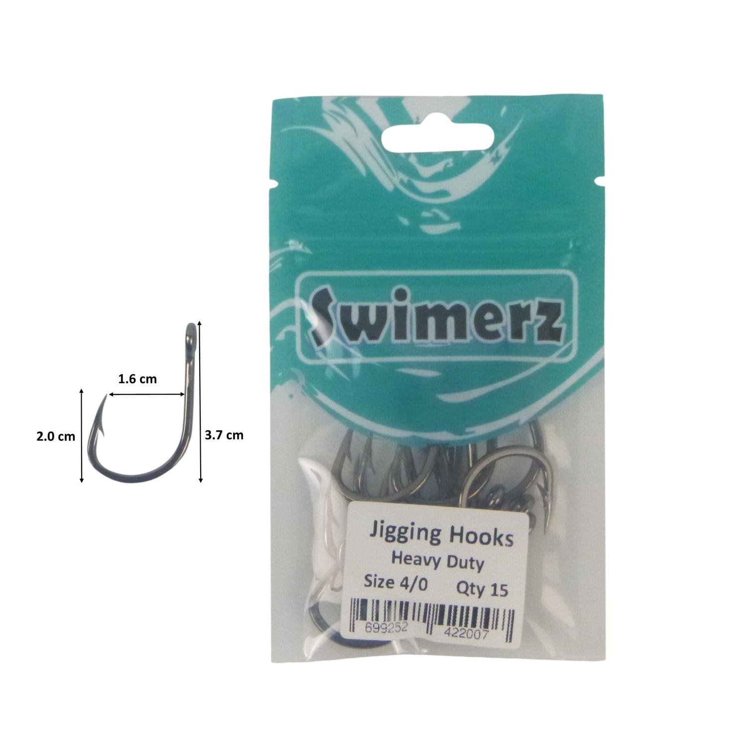 Swimerz 4/0 Heavy Duty Jigging Hooks 15 pack