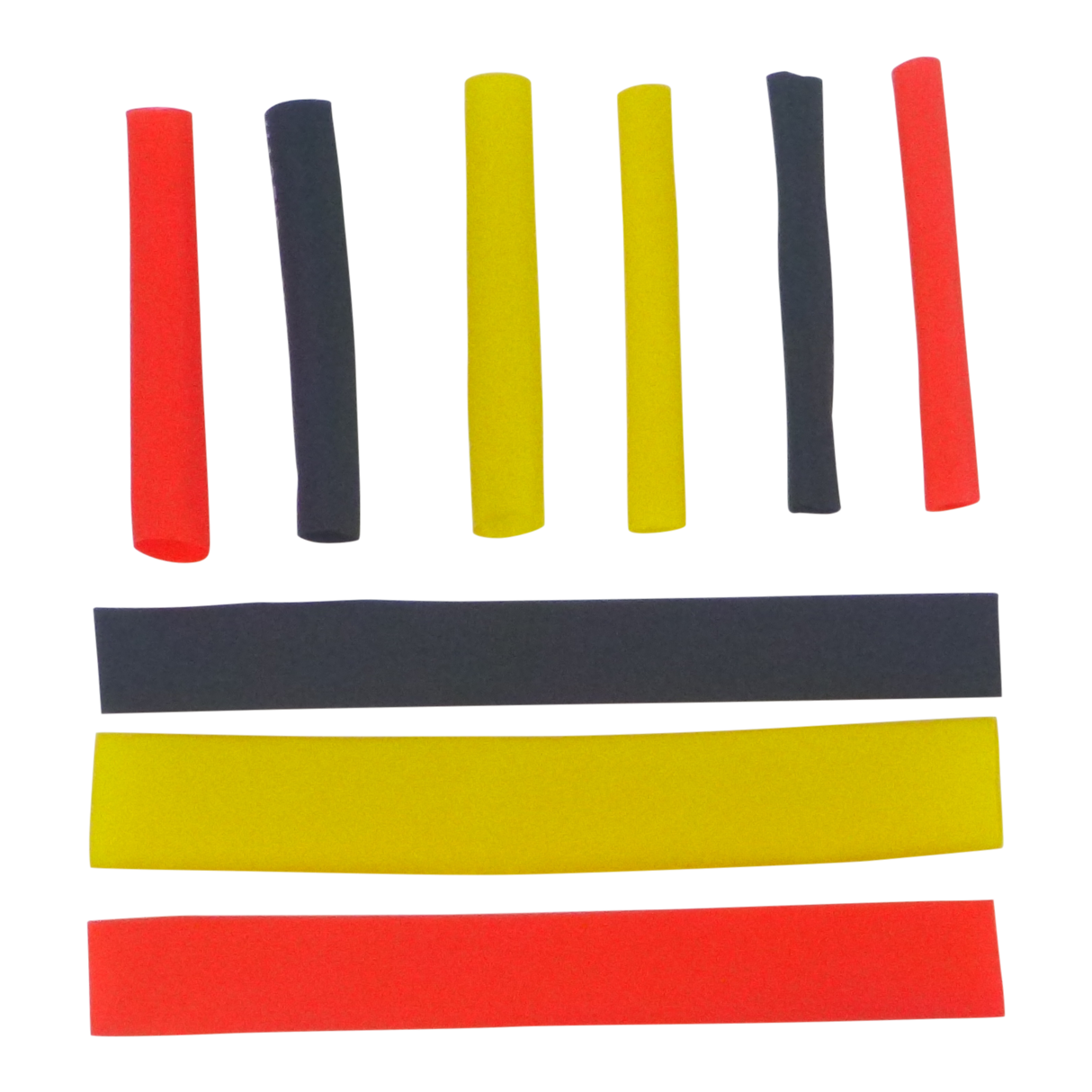 Swimerz Assist Hook Sleeves, 4mm Shrink Tube, Black, Yellow & Red, 50mm. Qty 45.