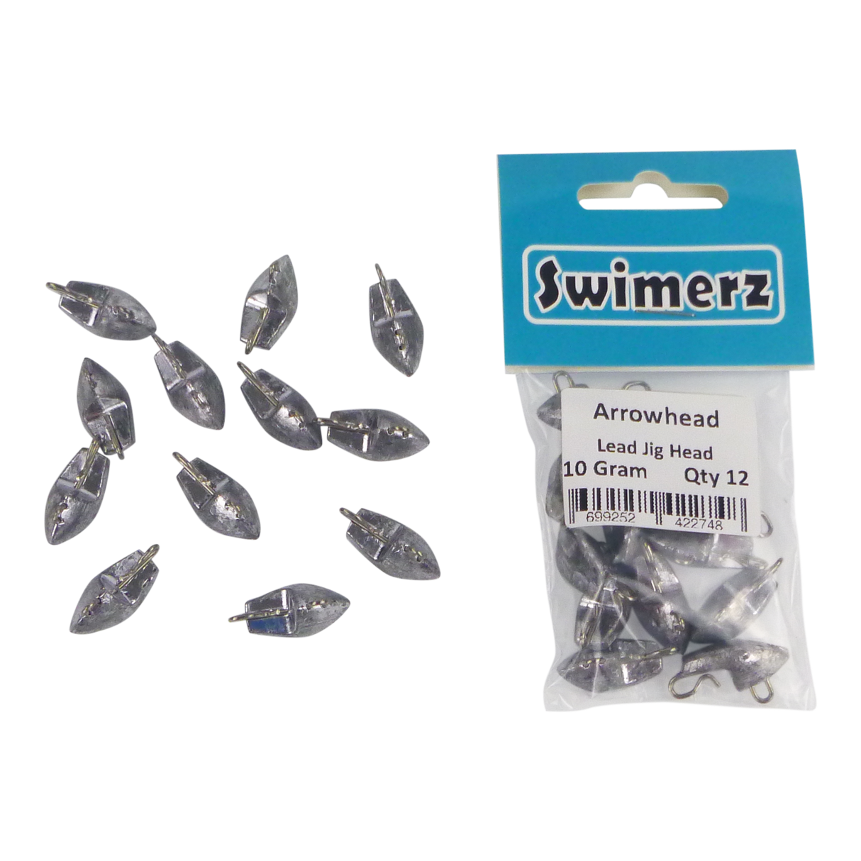 Swimerz 10gm Arrowhead Jig Head, 3/8oz, Lead, Qty 12