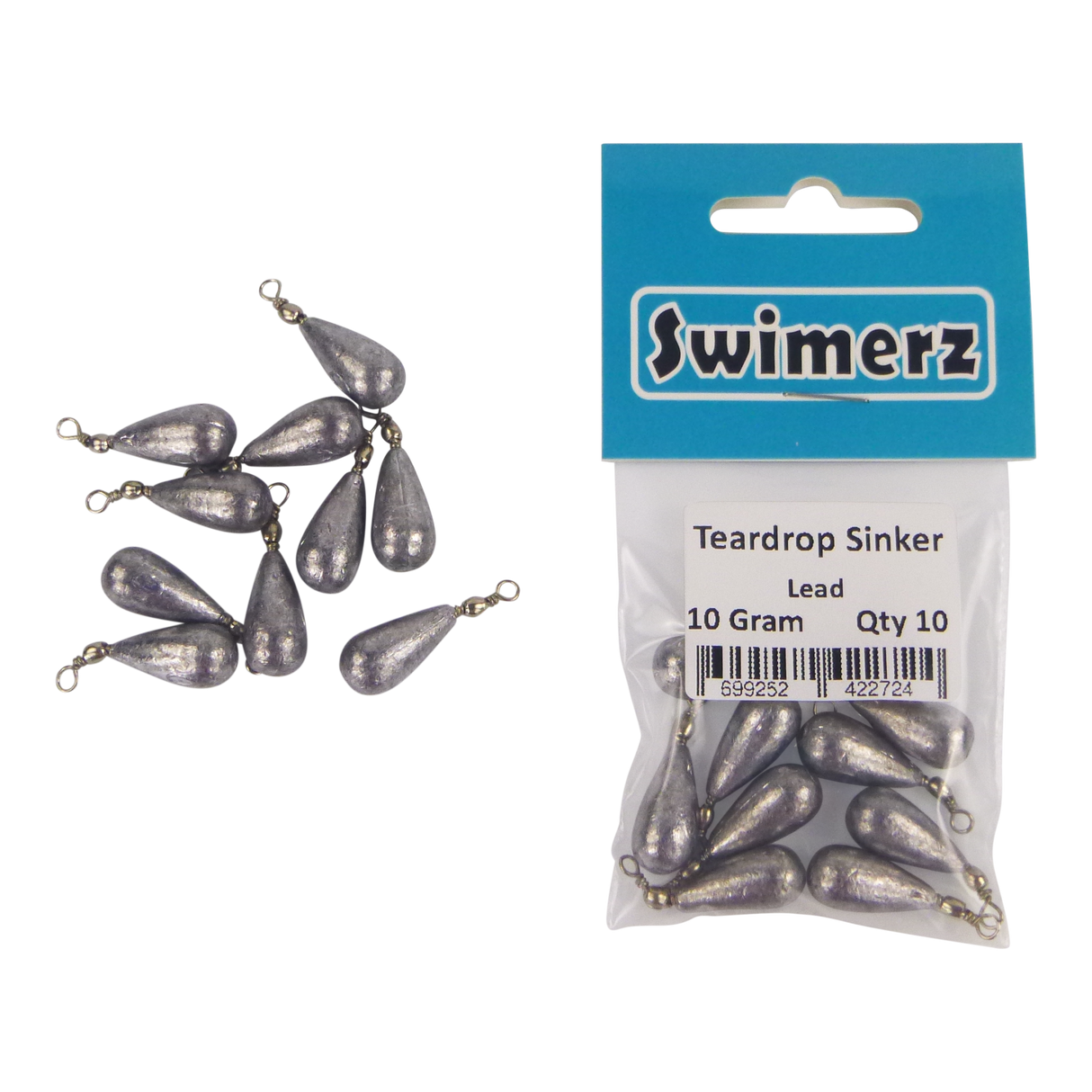 Swimerz 10gm Teardrop Sinker, Lead, 10 pack