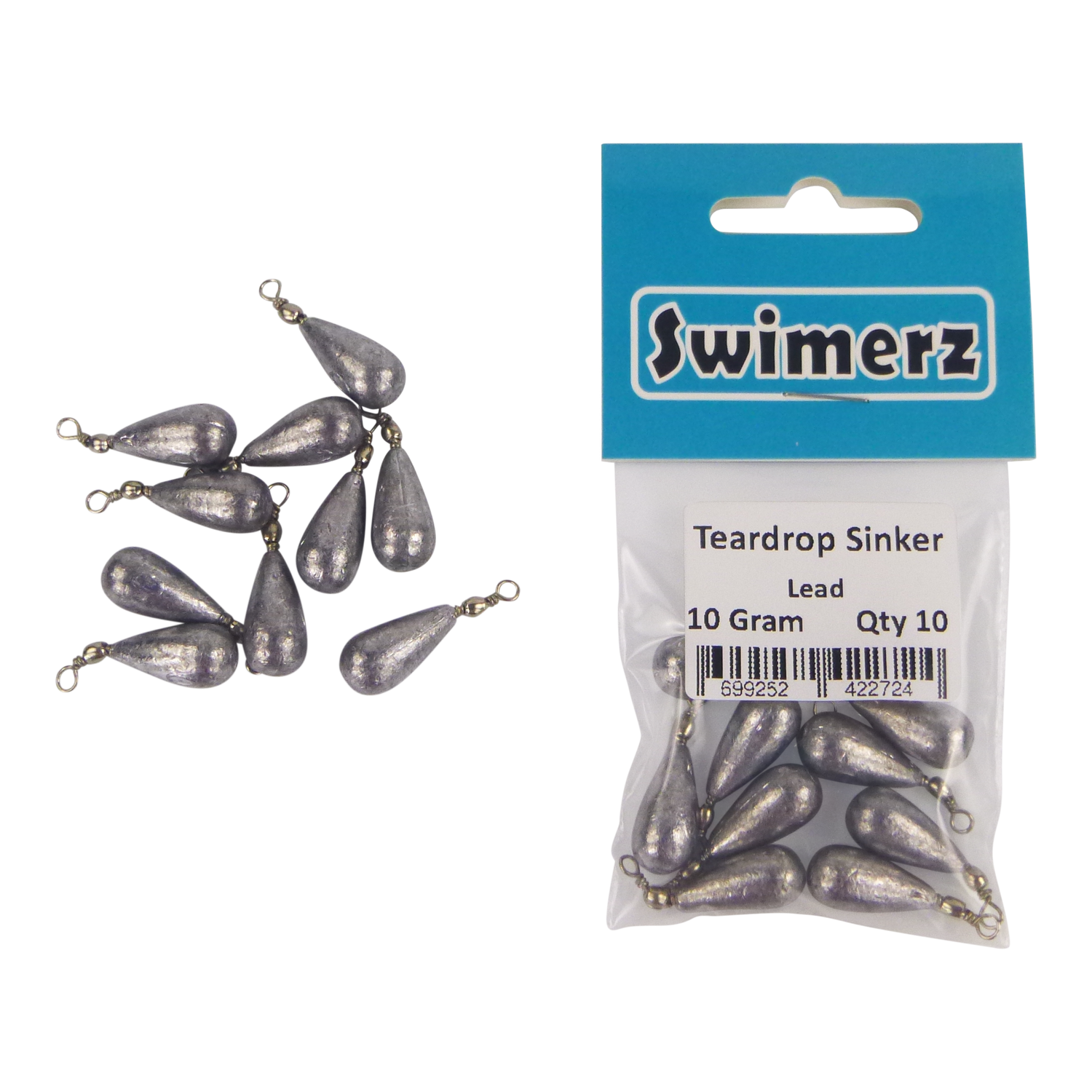 Swimerz 10gm Teardrop Sinker, Lead, 10 pack
