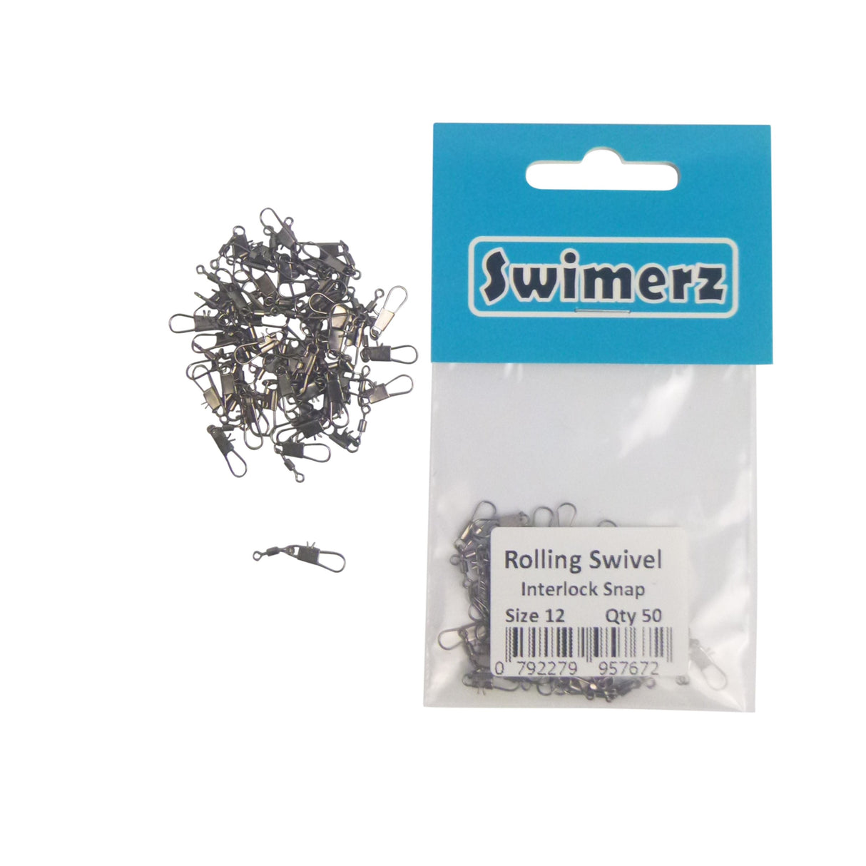 Swimerz Rolling Swivel w Interlock Snap, Size 12, 50 pack