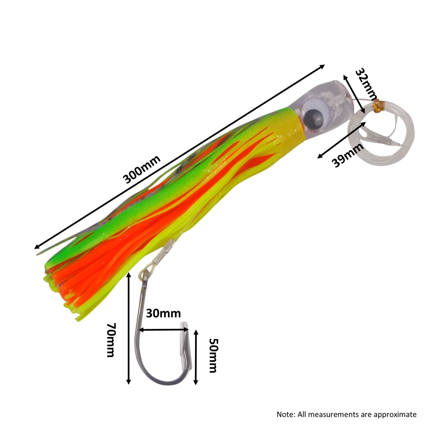 Swimerz Trolling Lure Rigs, 95gm, 23cmL, Size 8/0 Hook, Orange Flare, 2 pack