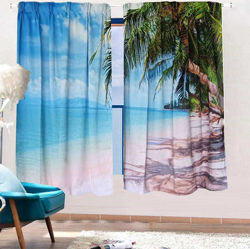 Sea View 3D Printing Blockout Curtains 2x127x160cm PINCH PLEAT Fabric Seascape