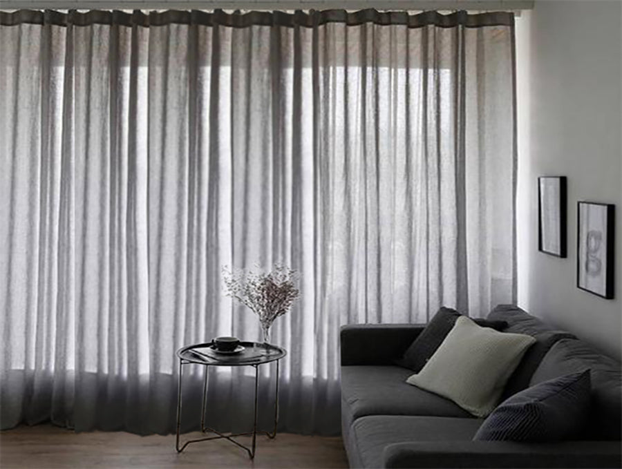 2 Long drop Sheer Voile Curtains 588cm wide 270cm Drop +Hooks Pinch Pleat Black