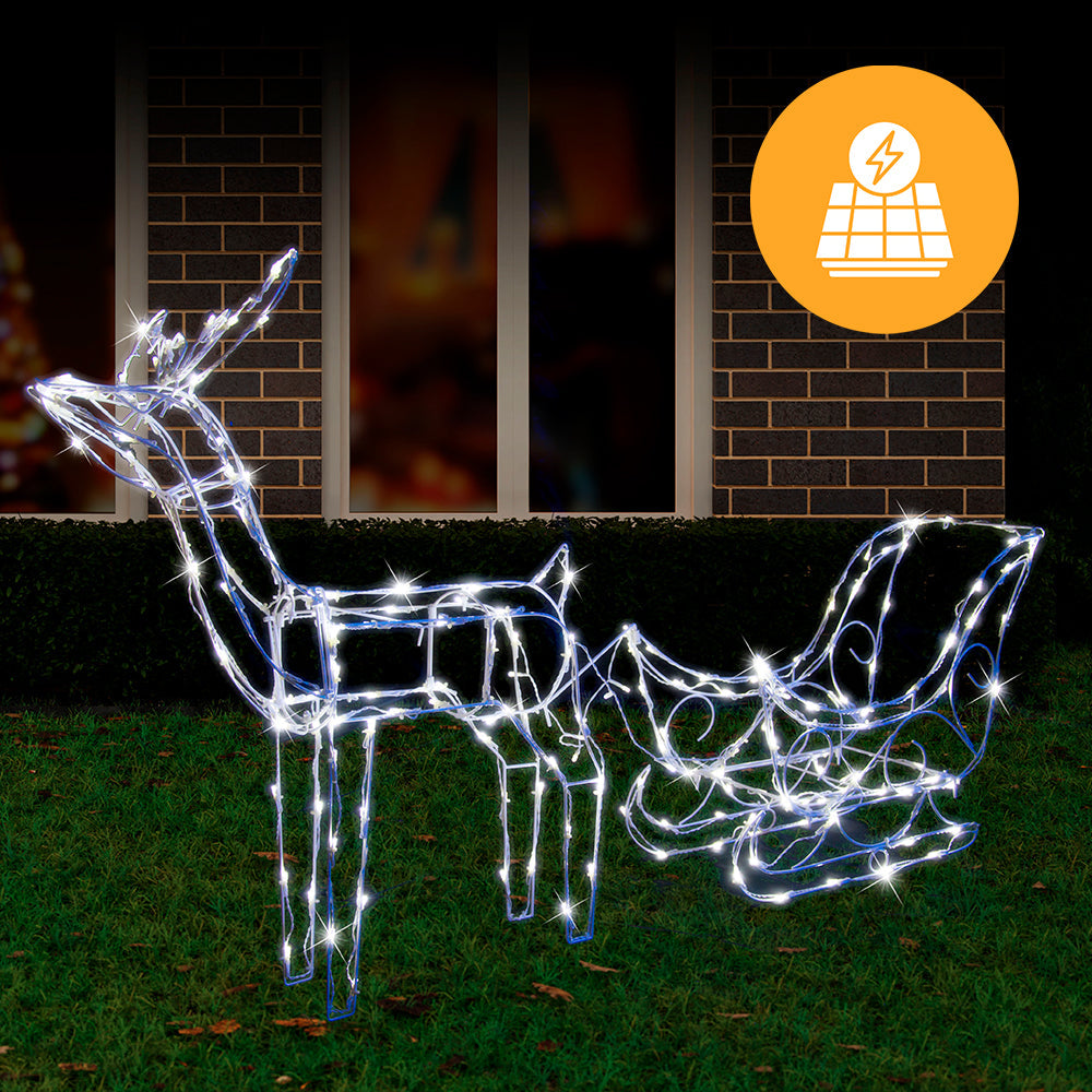 Solar-Powered Illuminated Reindeer Sleigh - 145 cm