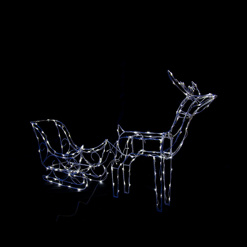 Solar-Powered Illuminated Reindeer Sleigh - 145 cm