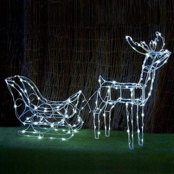 Solar-Powered Illuminated Reindeer Sleigh - 145 cm