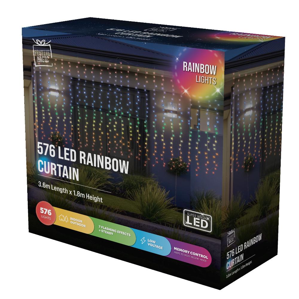 Vibrant Rainbow Connectable LED Curtain Lights - 1.8m, Choose from 288 or 576 LEDs