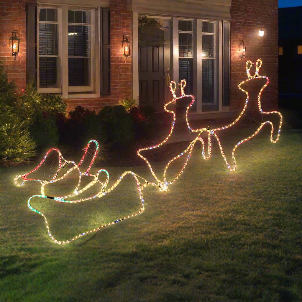 Enchanting Twinkle LED Reindeer Sleigh Ropelight Holiday Lights