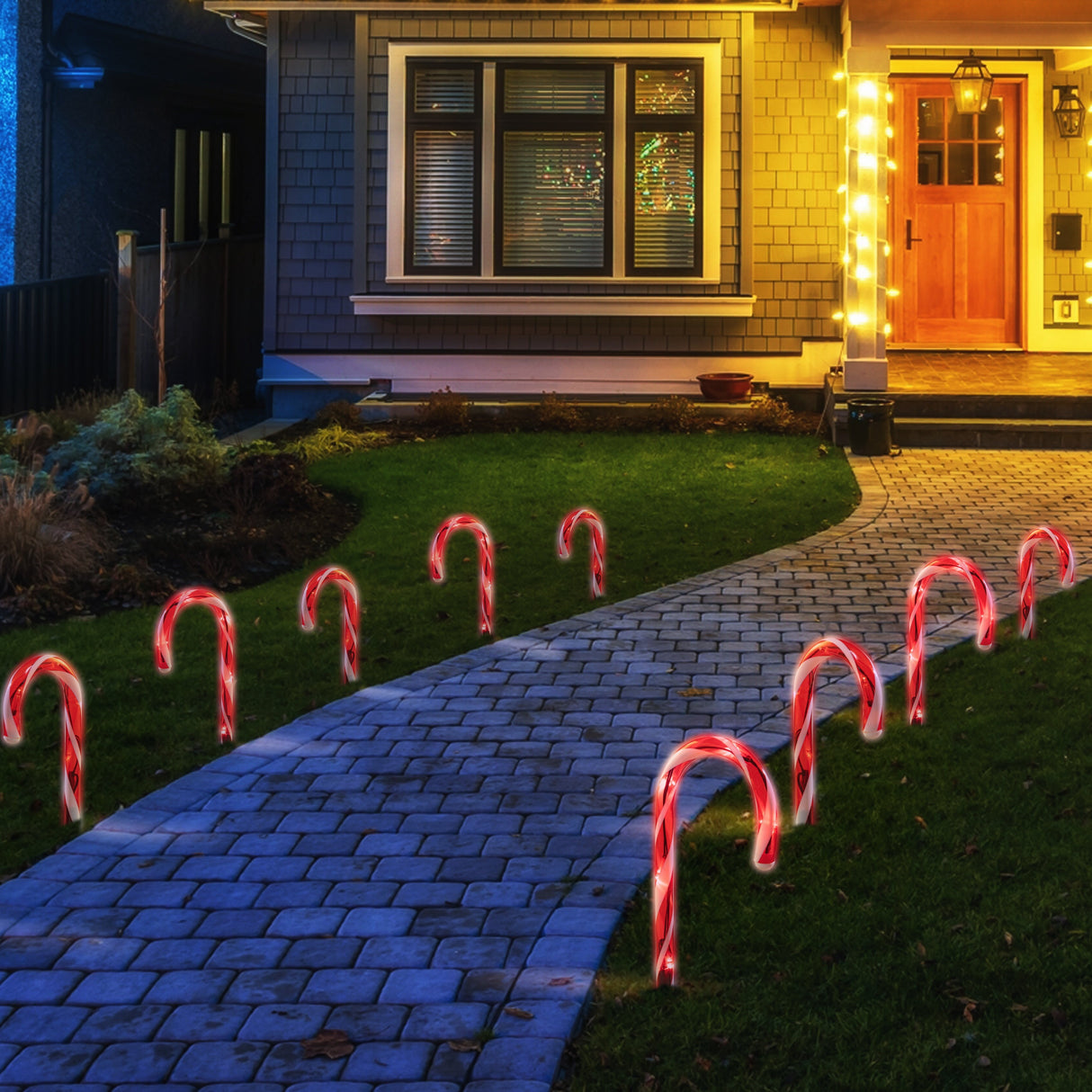 Illuminating 20-Piece LED Candy Cane Pathway Lights Set