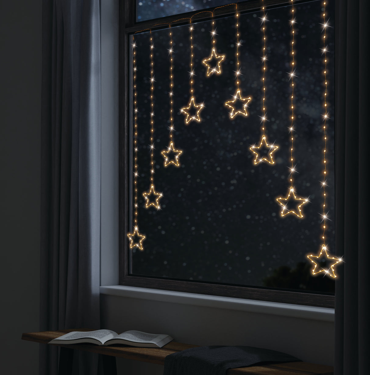 Celestial Gold LED Star Curtain Lights for Enchanting Decor