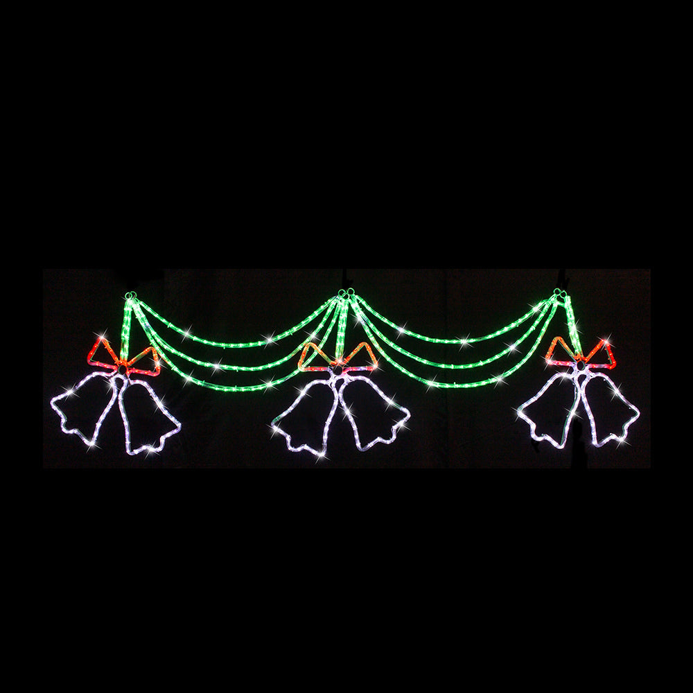 Festive Twinkling LED Twin Bell Ropelight Display - Red, Green, and White