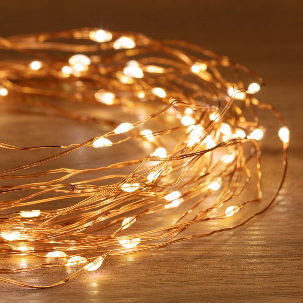 100 Warm, Cool, or Multicolor LED Battery-Operated String Lights - 10m Length