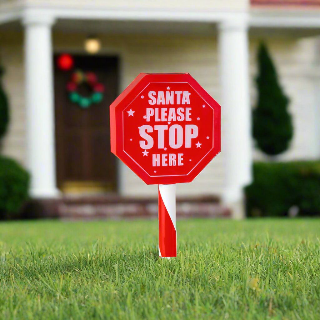 Illuminated Solar Santa Stop Sign Stake - 45cm Holiday Decor