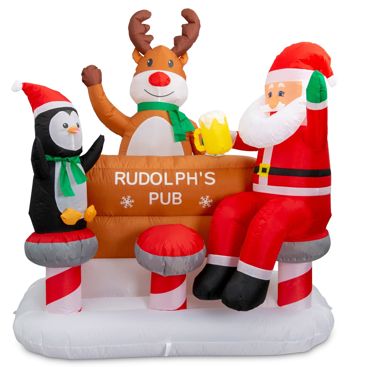 150cm Inflatable Holiday Pub Featuring Rudolph, Santa, and a Penguin