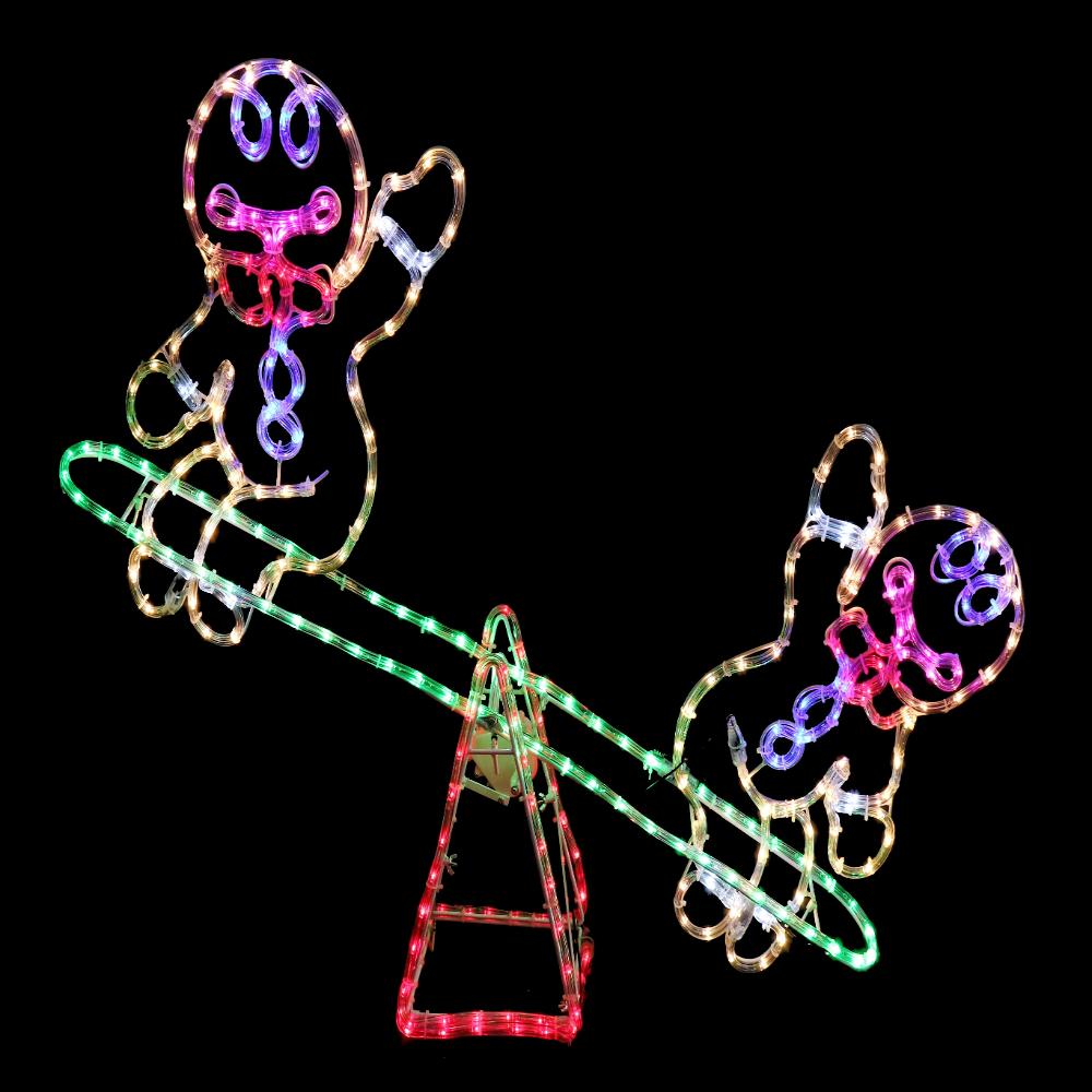Whimsical LED Gingerbread Man Seesaw Holiday Light Display