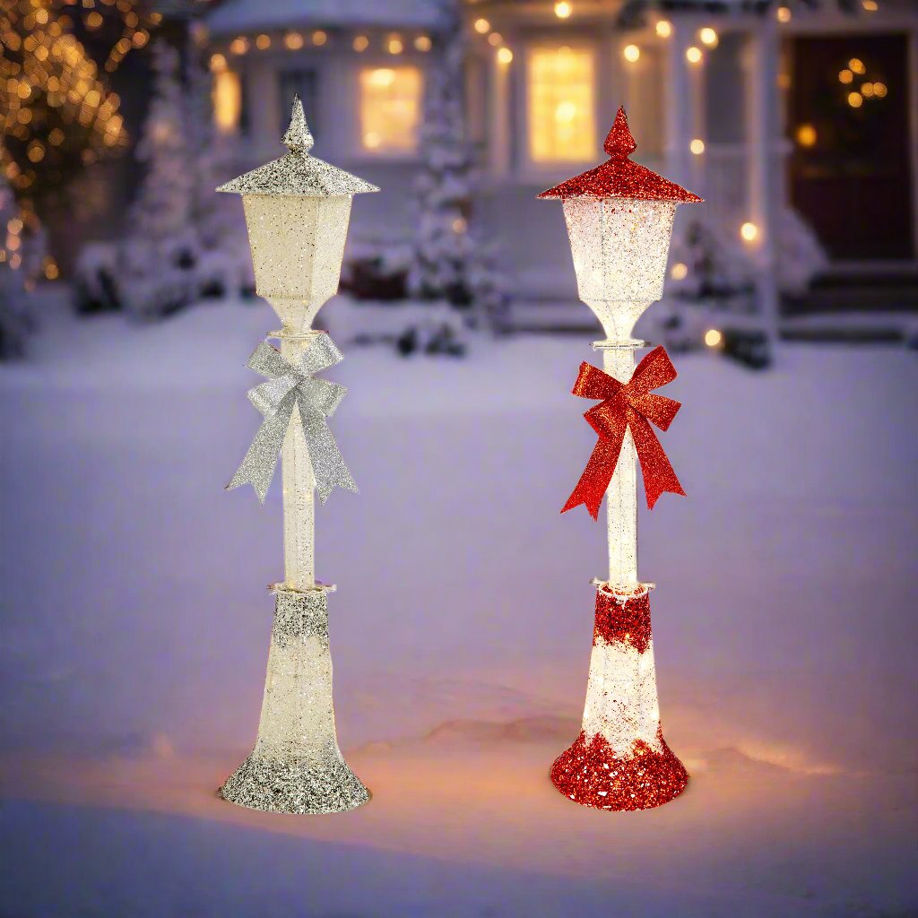 Twinkling LED Glitter Street Lamp 120cm - Available in Silver and Red