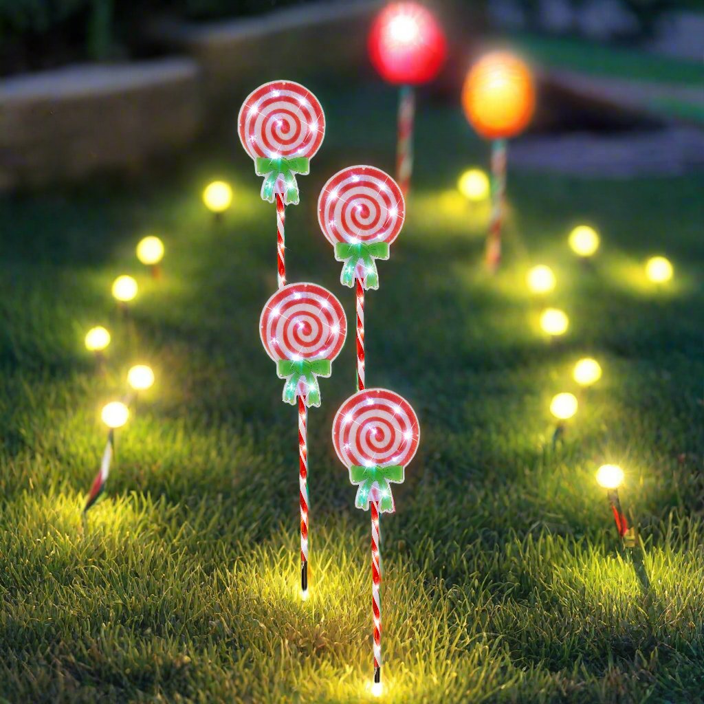 Colorful LED Candy Lollipop Path Lights - Set of 4 for Festive Illumination
