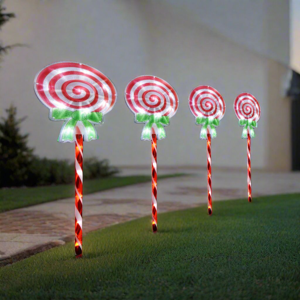 Colorful LED Candy Lollipop Path Lights - Set of 4 for Festive Illumination