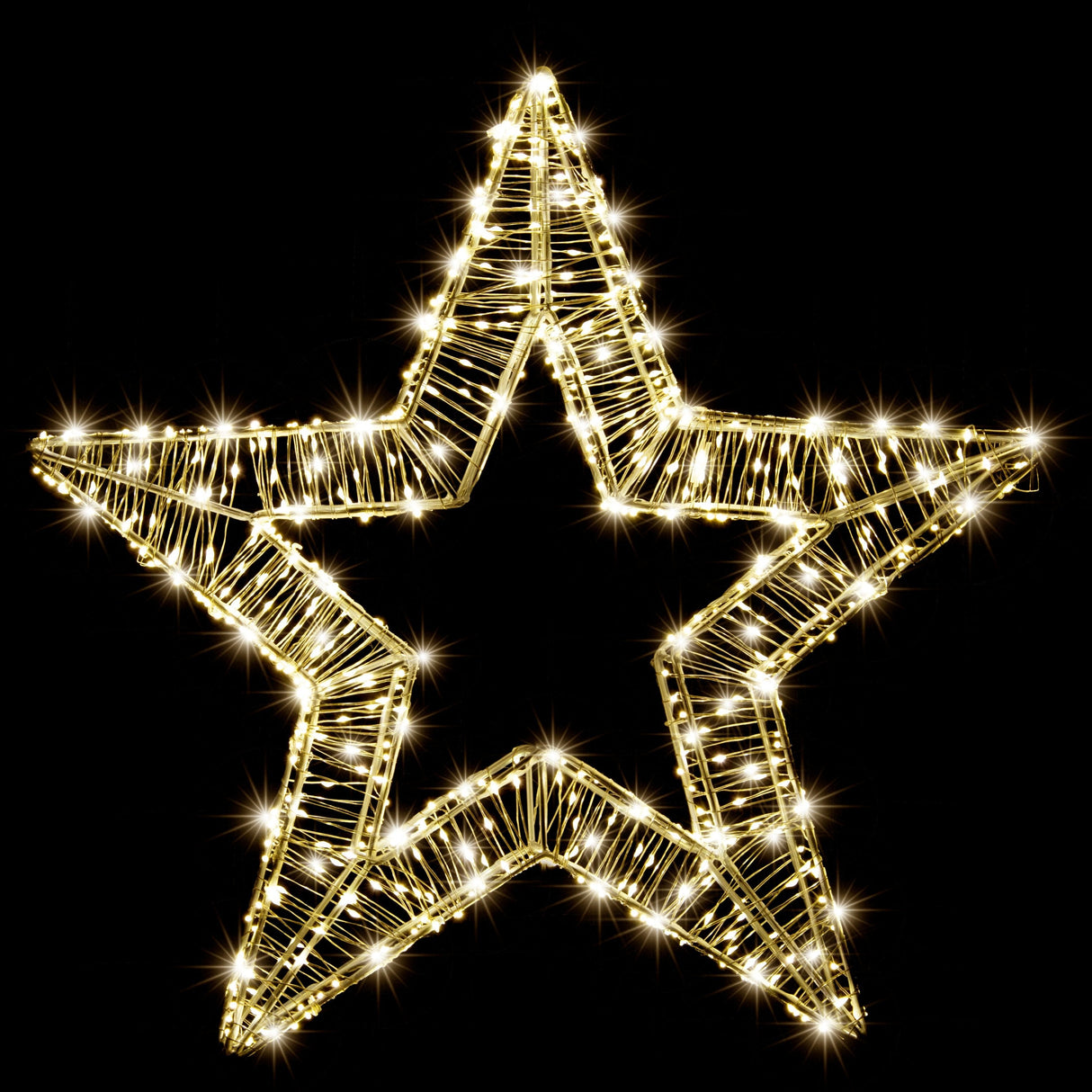 Glowing 3D Golden Star with 660 Warm White LEDs - 50cm Holiday Decoration