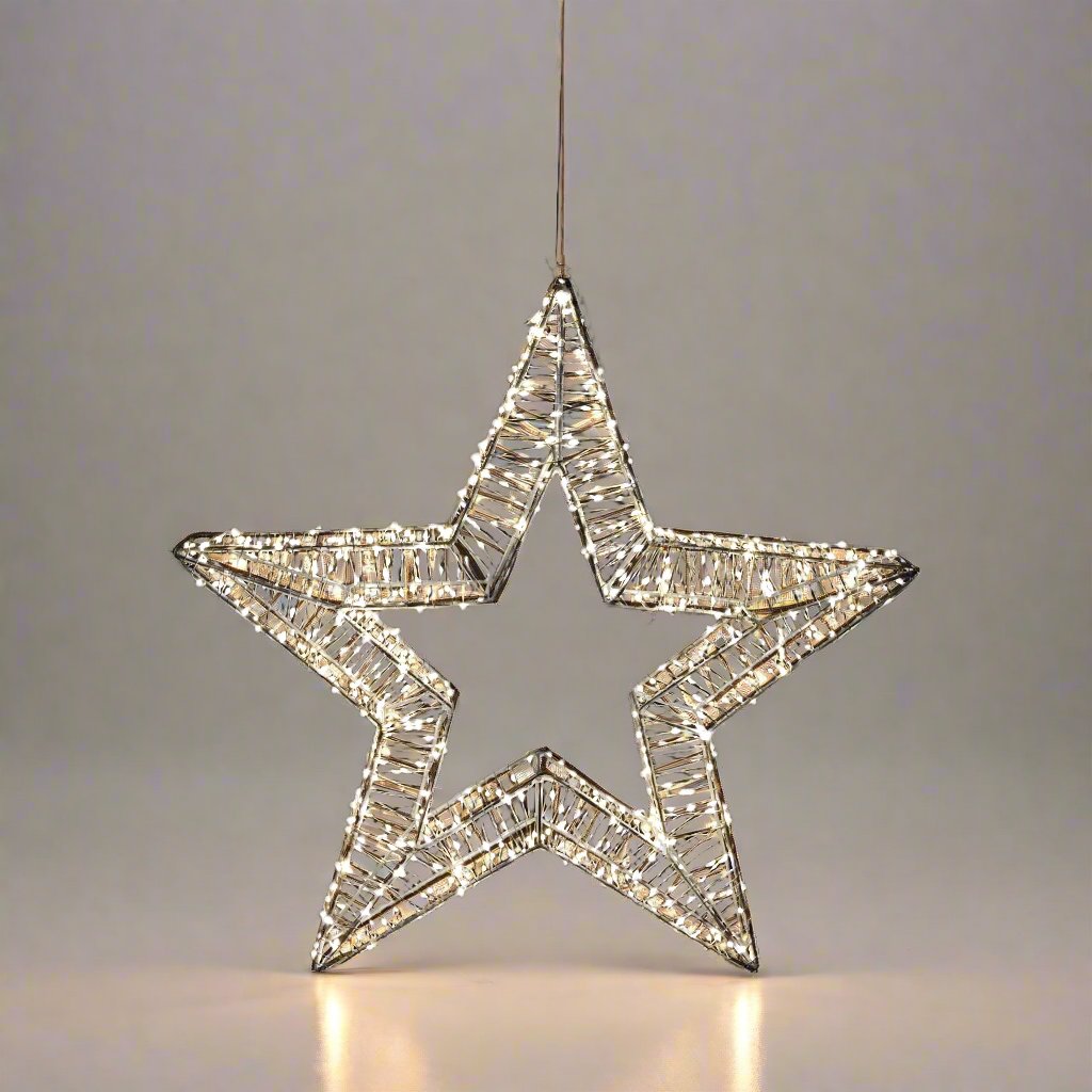 Glowing 3D Golden Star with 660 Warm White LEDs - 50cm Holiday Decoration