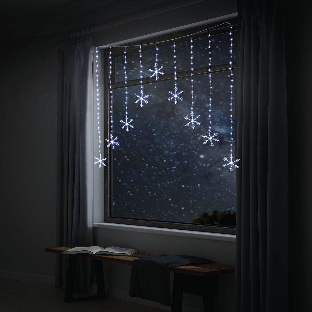 Cool White LED Snowflake Fairy Curtain Lights for Elegant Holiday Decor