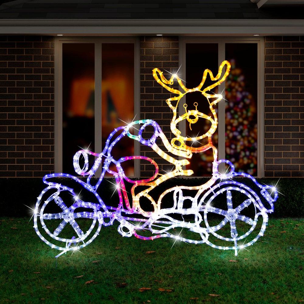 Whimsical LED Ropelight Reindeer Riding a Motorcycle Holiday Décor