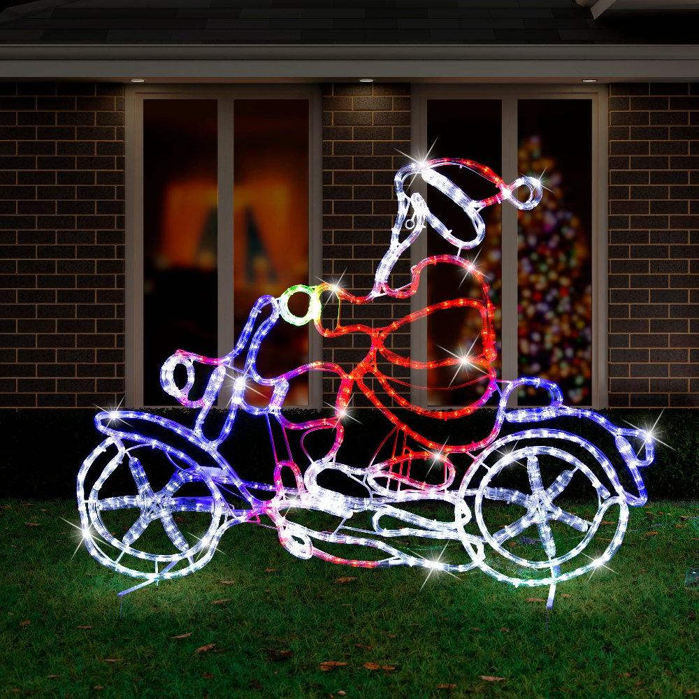 Motorbike Santa LED Ropelight Holiday Decoration