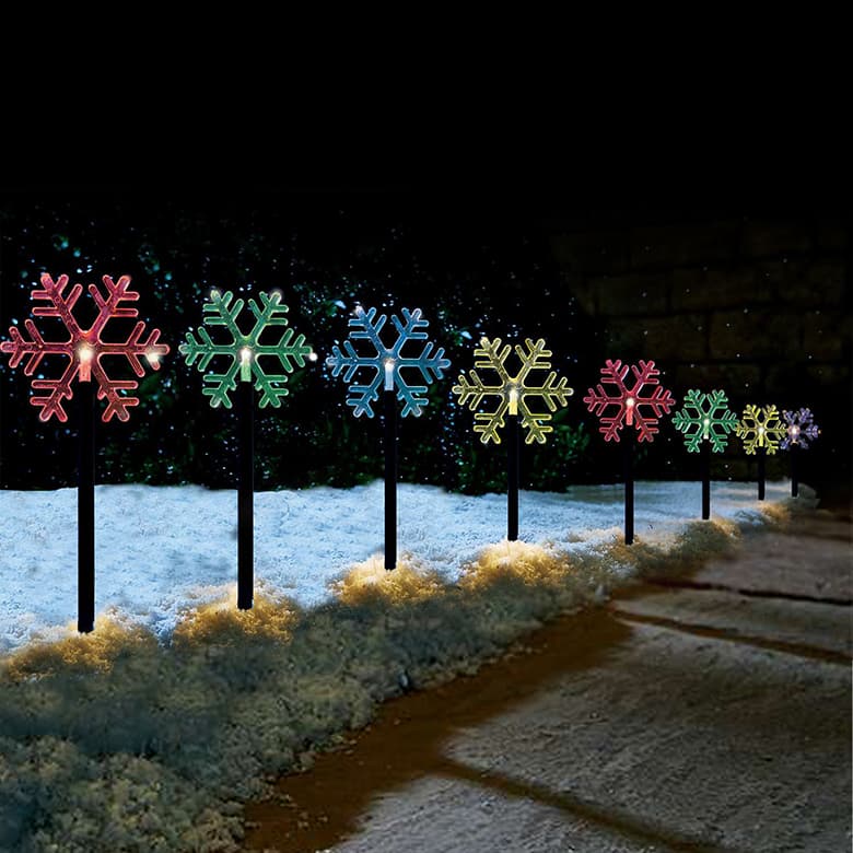Solar-Powered Festive Snowflake Pathway Lights – Set of 5, 35cm, Multicolor & Cool White Options Available