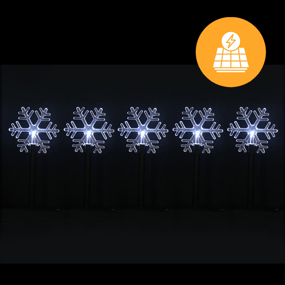 Solar-Powered Festive Snowflake Pathway Lights – Set of 5, 35cm, Multicolor & Cool White Options Available