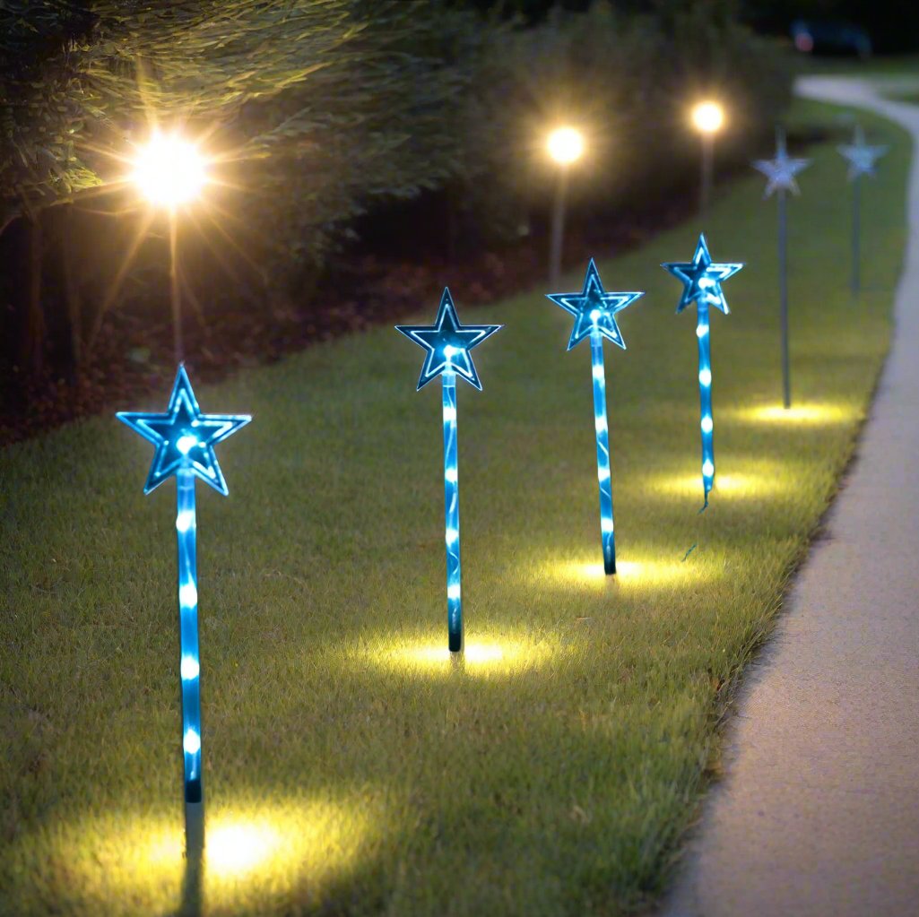 Colorful Remote-Control LED Star Pathway Lights - Set of 4