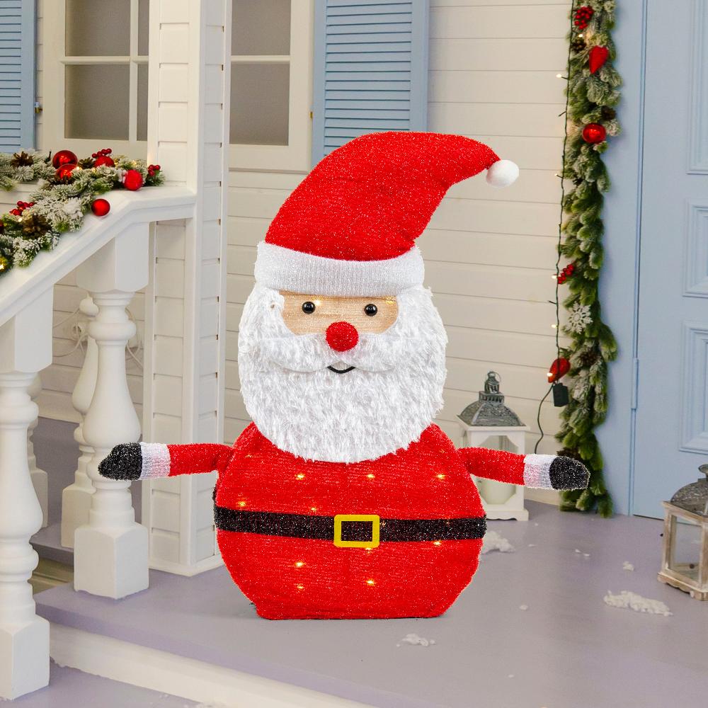 Illuminated 70cm Collapsible Tinsel Santa Decoration