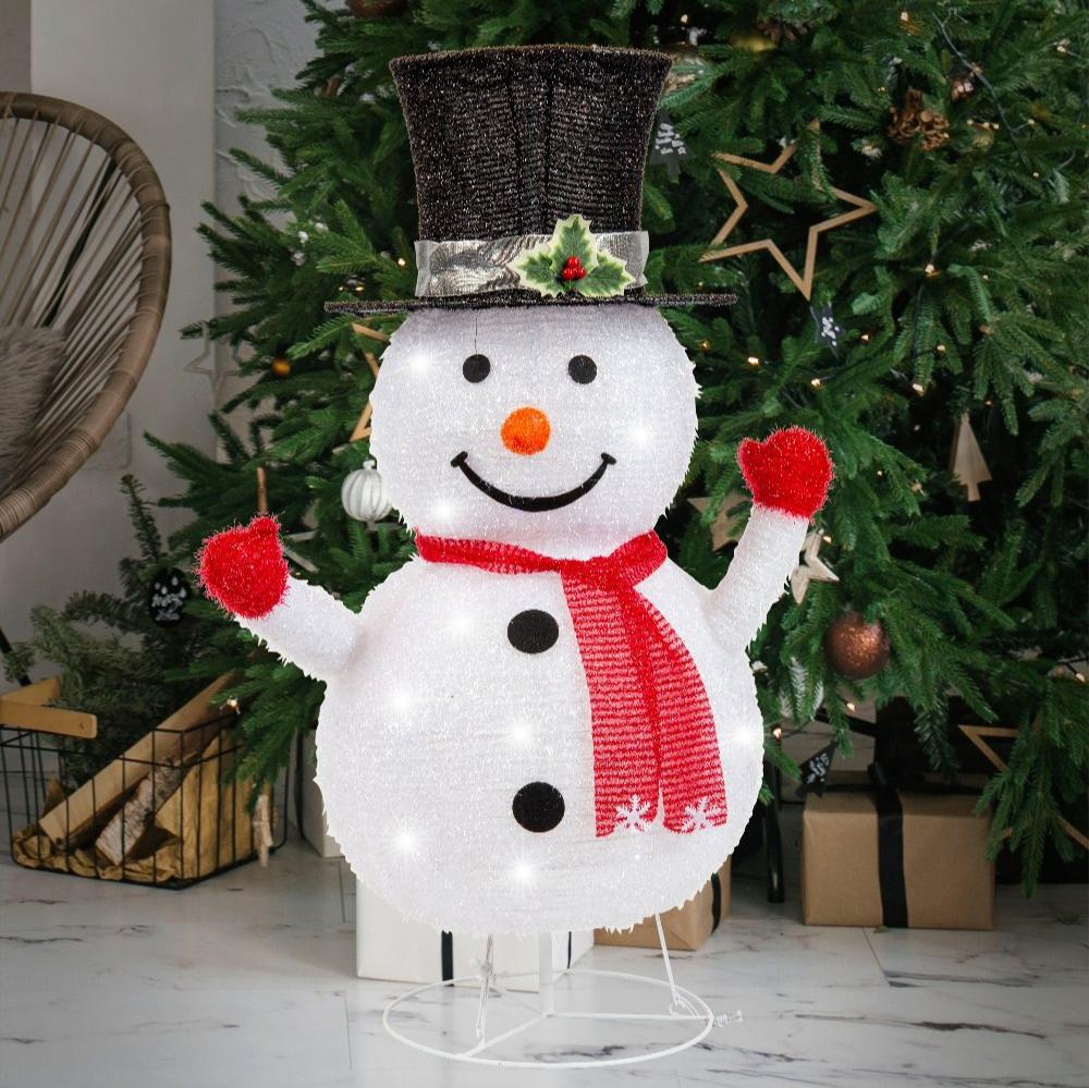 Illuminated 85cm Pop-Up Snowman Decoration with Timer