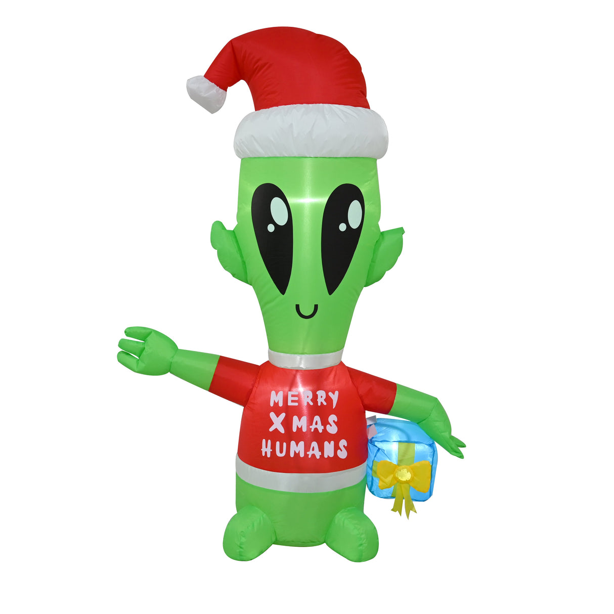 Festive 130cm Inflatable Alien with Gift for Holiday Cheer