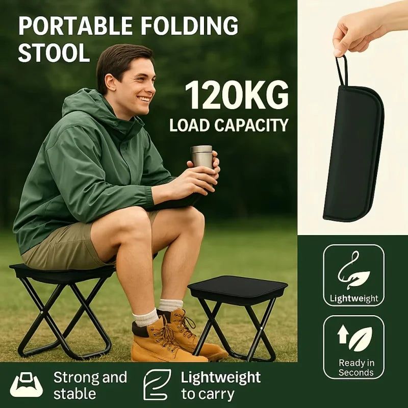 2PCS Portable Folding Backpack Stools Black