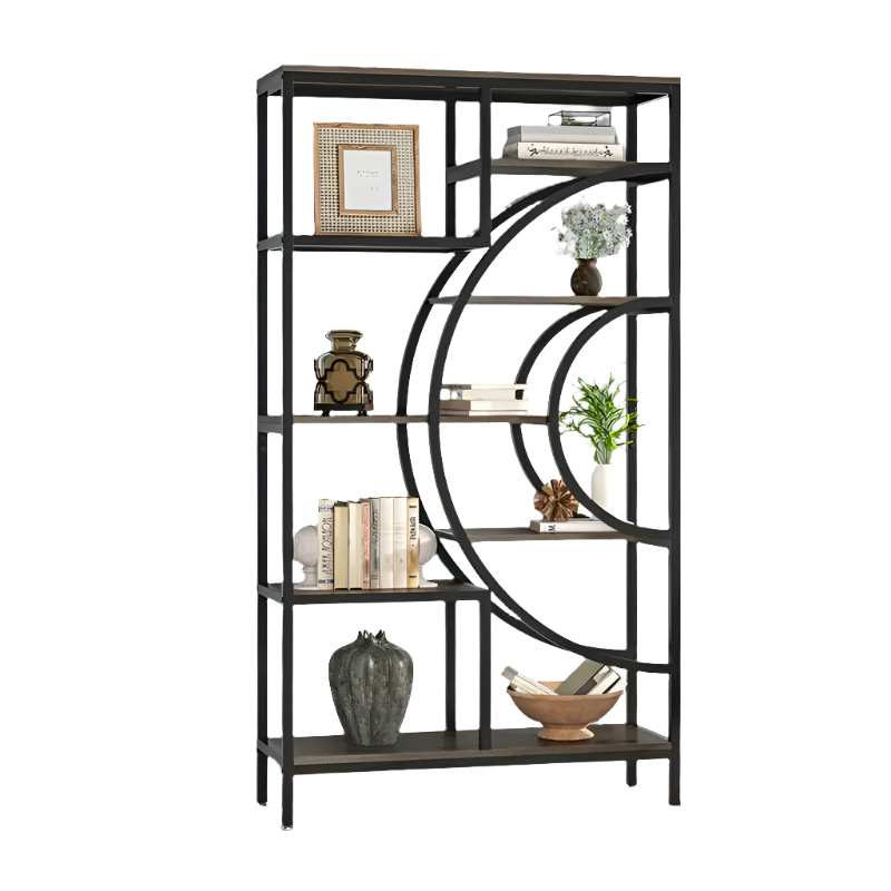 Elegant 8-Tier Industrial Geometric Bookcase with Sturdy Metal Frame - 71-Inch Height