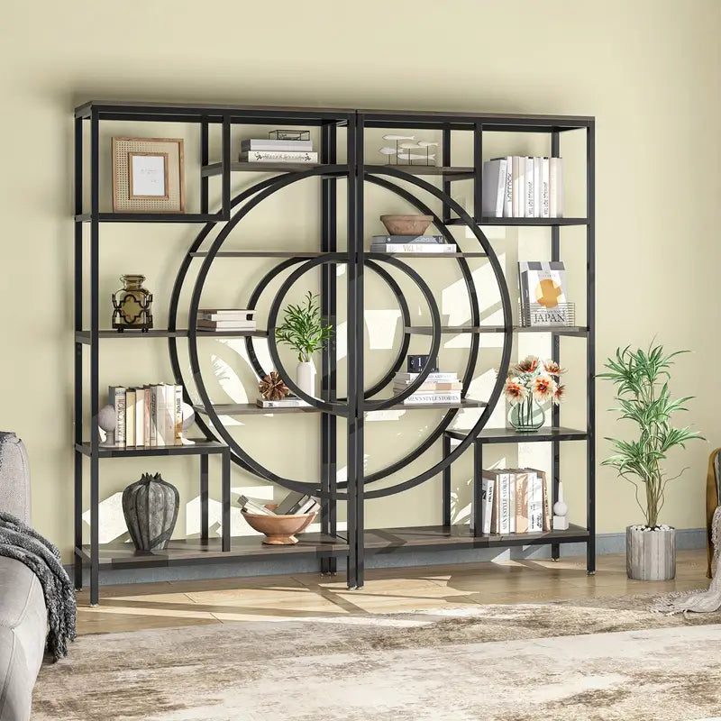 Elegant 8-Tier Industrial Geometric Bookcase with Sturdy Metal Frame - 71-Inch Height