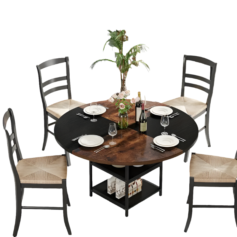 Tribesigns 47-Inch Industrial Round Dining Table - Vintage Brown & Black Finish