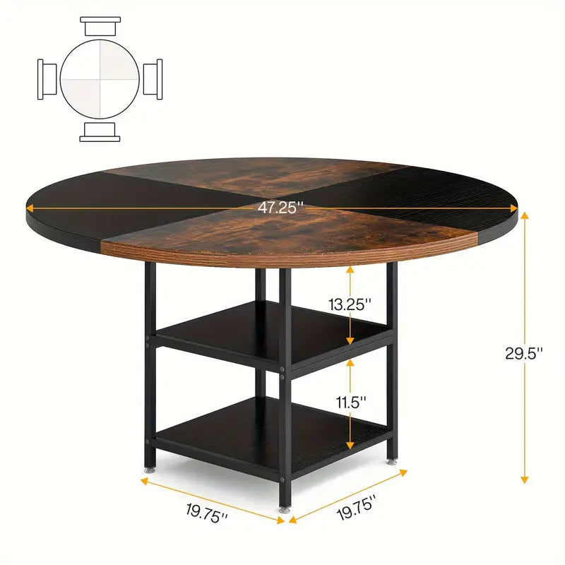 Tribesigns 47-Inch Industrial Round Dining Table - Vintage Brown & Black Finish