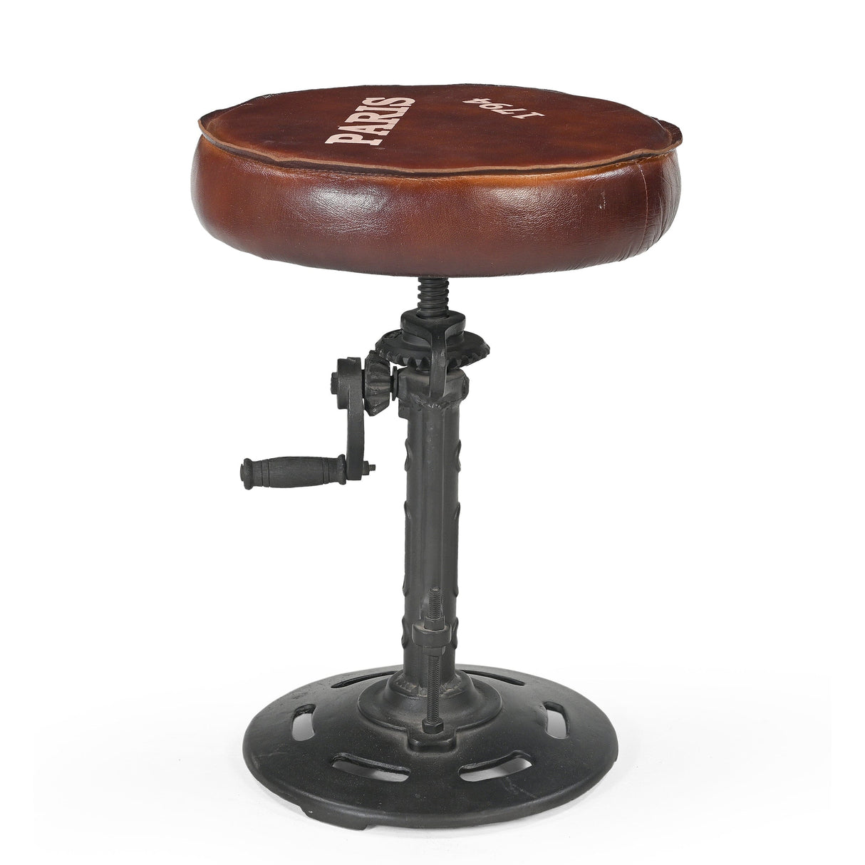 INDUSTRIAL PARIS WIND UP CAST IRON BAR STOOL